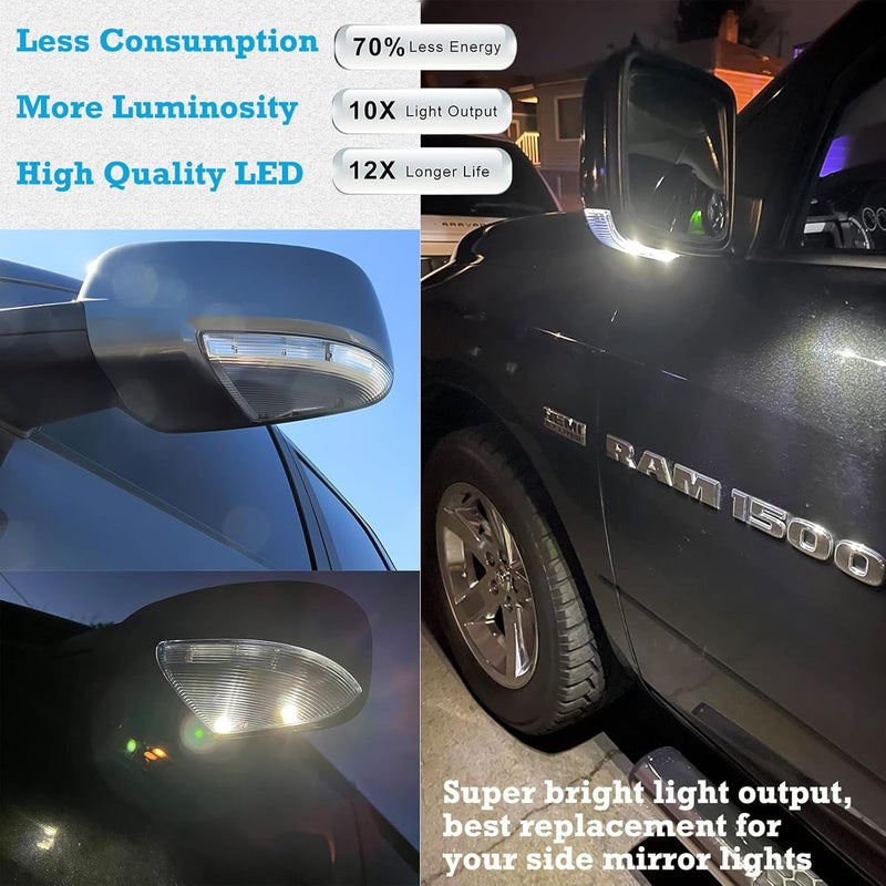 Wocch Front Mirror Turn Signal Puddle Light Compatible with Dodge Ram 1500 2009-2018,Side Marker LED Light Lamp Assembly for Ram 2500 2010-2018,2019-2021 Ram 1500 Classic Replace 68232479AA （Left Driver） - Image 4